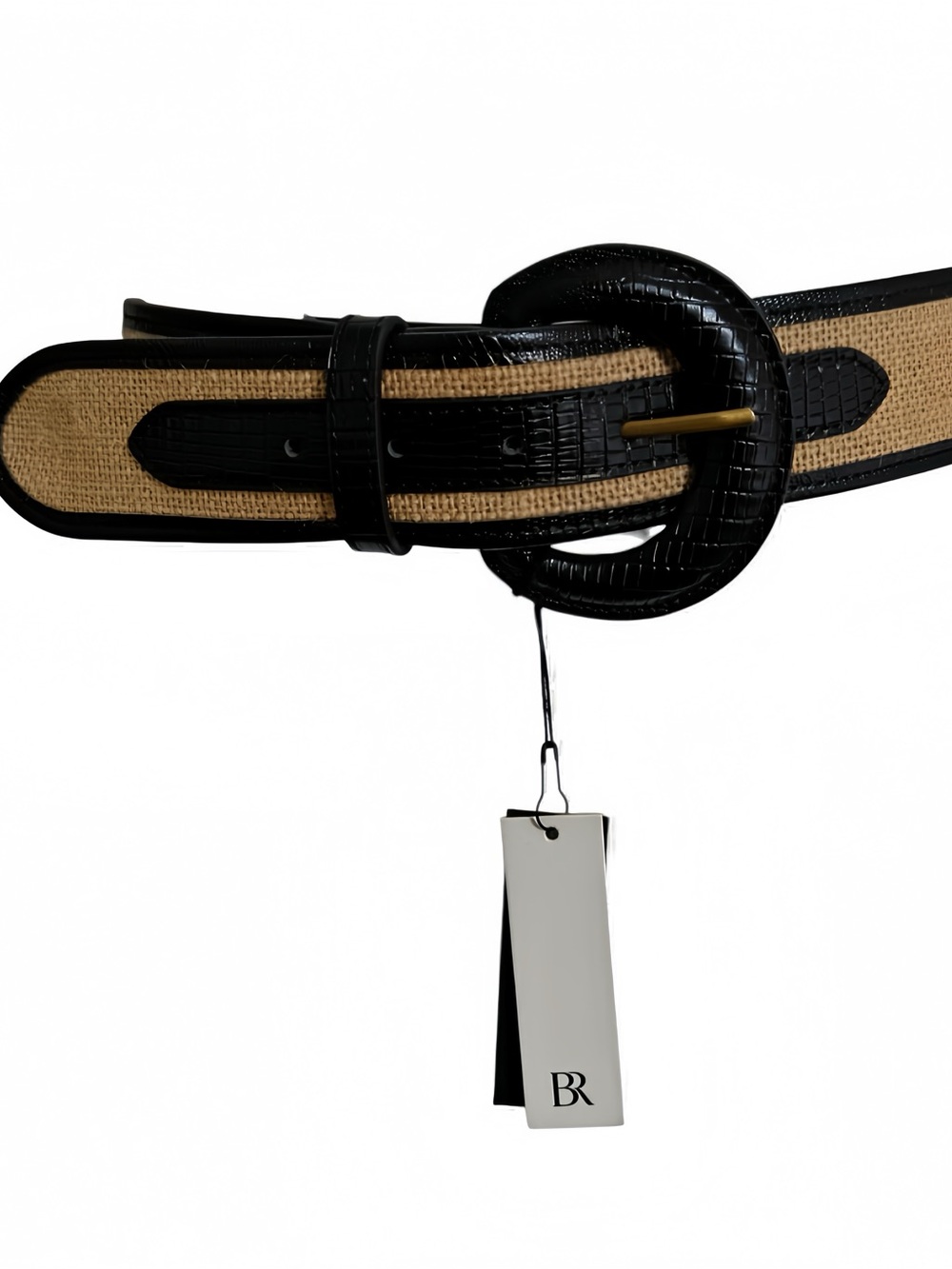 Banana Republic Riviera Linen Leather Belt XS Raffia Black Wide Waist NWT - Picture 6 of 6